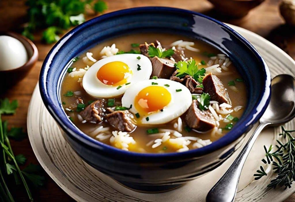 Soupe de riz aux œufs et foies de volaille : recette facile et réconfortante