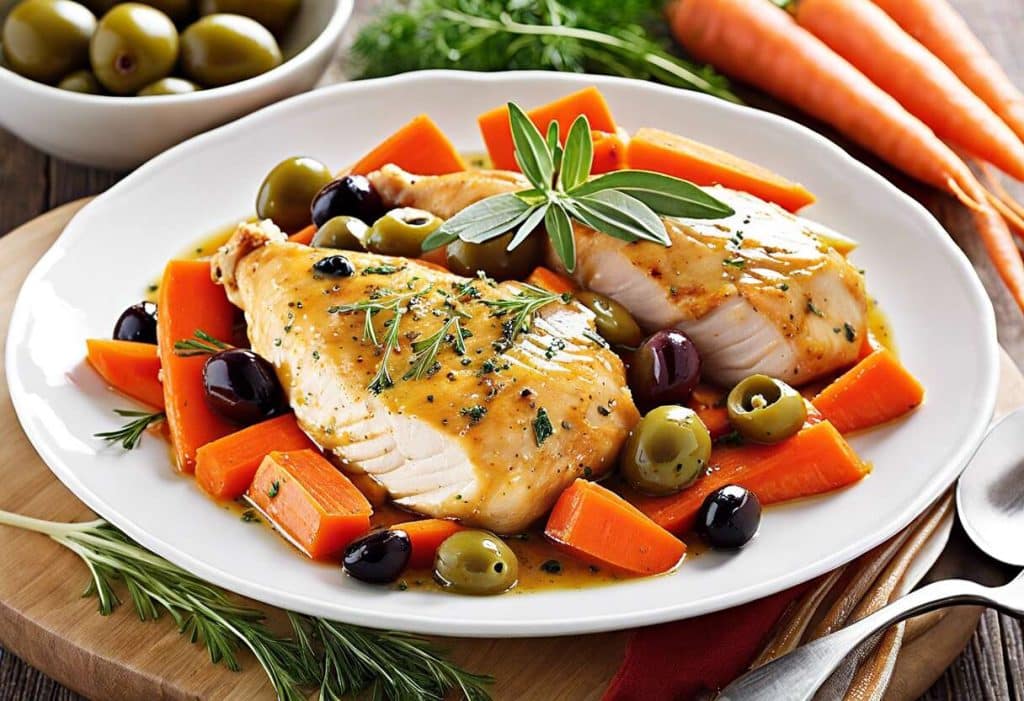 Recette facile de poulet aux carottes et aux olives