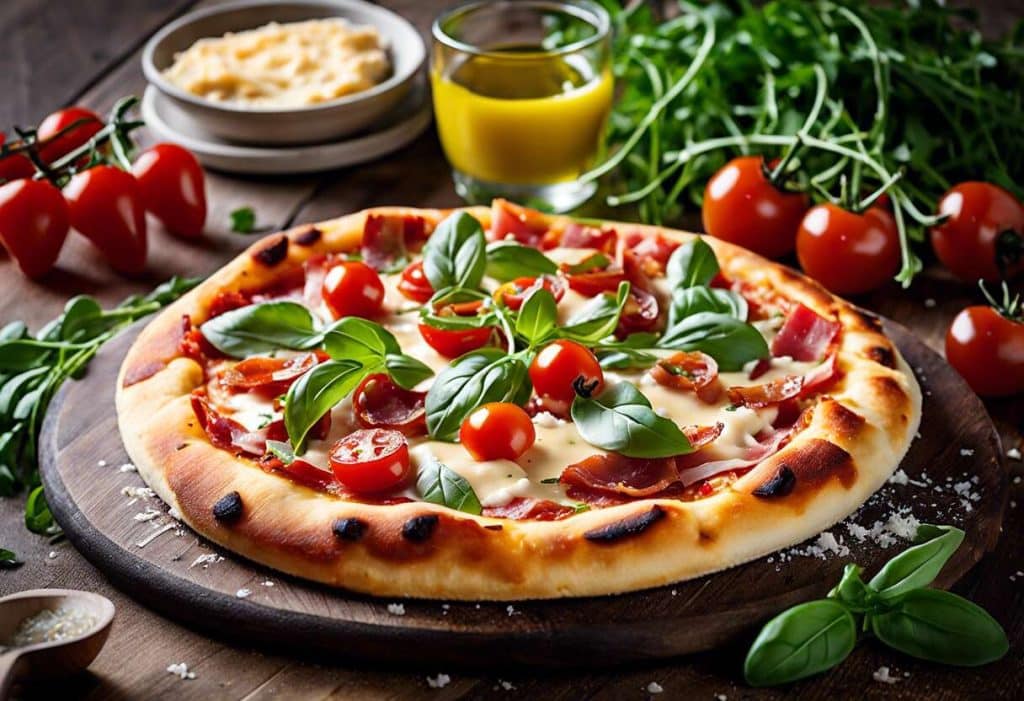 Pizza au houmous et chips de pancetta : recette originale et gourmande