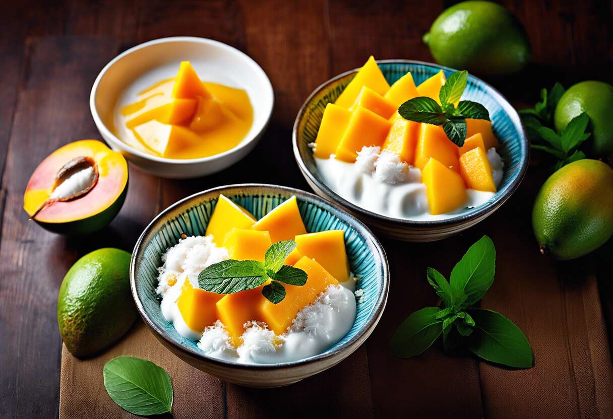 Recette de crème de coco et mangue caramélisée : un dessert exotique savoureux