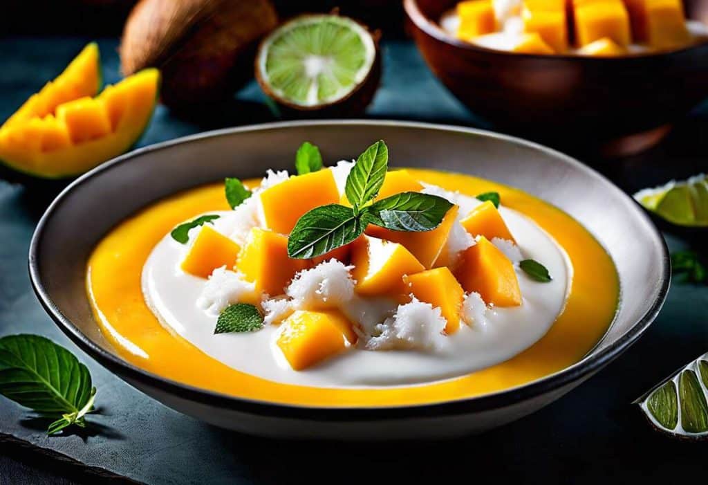 Crème de coco et sa mangue caramélisée : recette exotique et gourmande